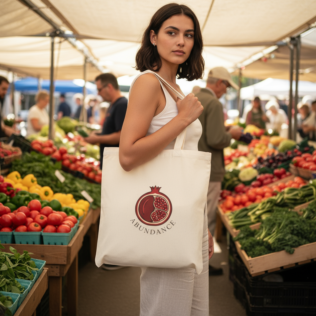 Pomegranate of Abundance Cotton Canvas Tote Bag – Eco-Friendly Shopping Bag, Reusable Grocery & Beach Tote