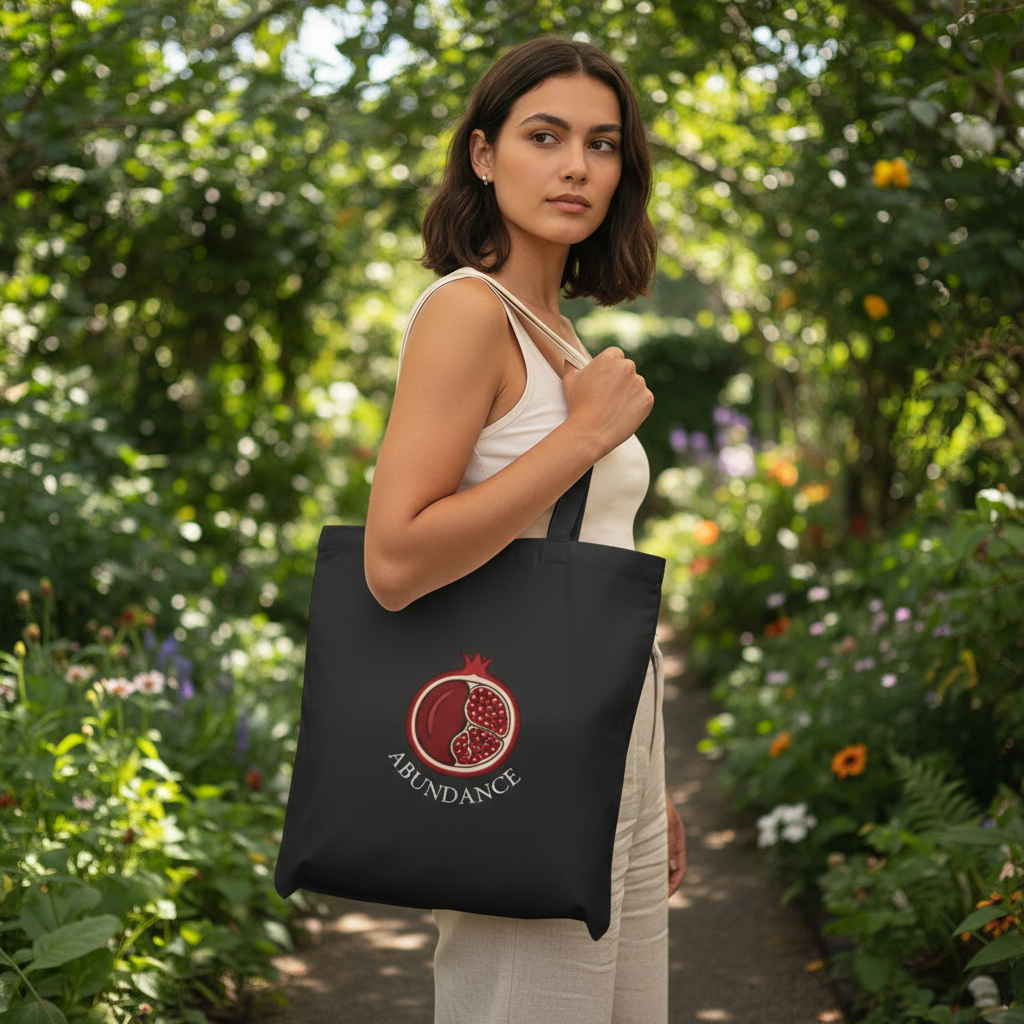 Pomegranate of Abundance Cotton Canvas Tote Bag – Eco-Friendly Shopping Bag, Reusable Grocery & Beach Tote