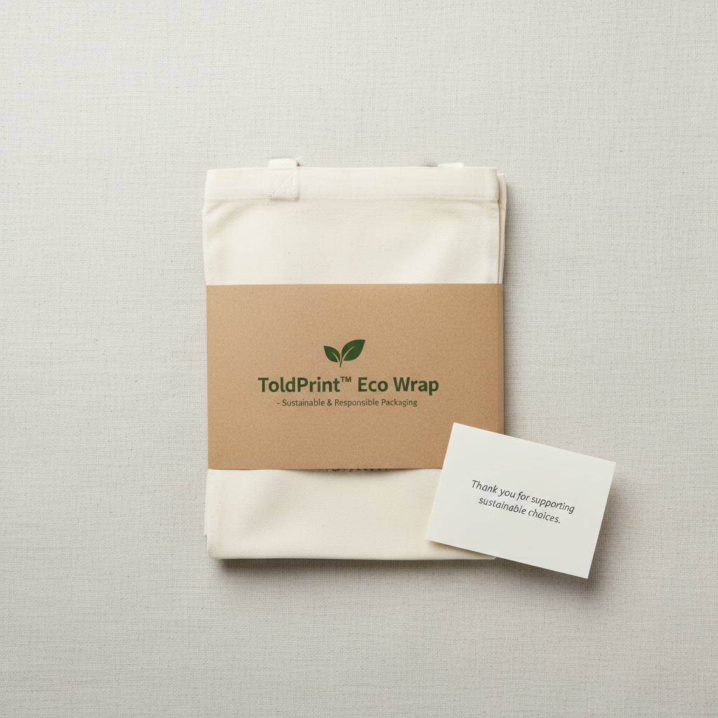 Eco-friendly wrap with ToldPrint branding on a light gray background