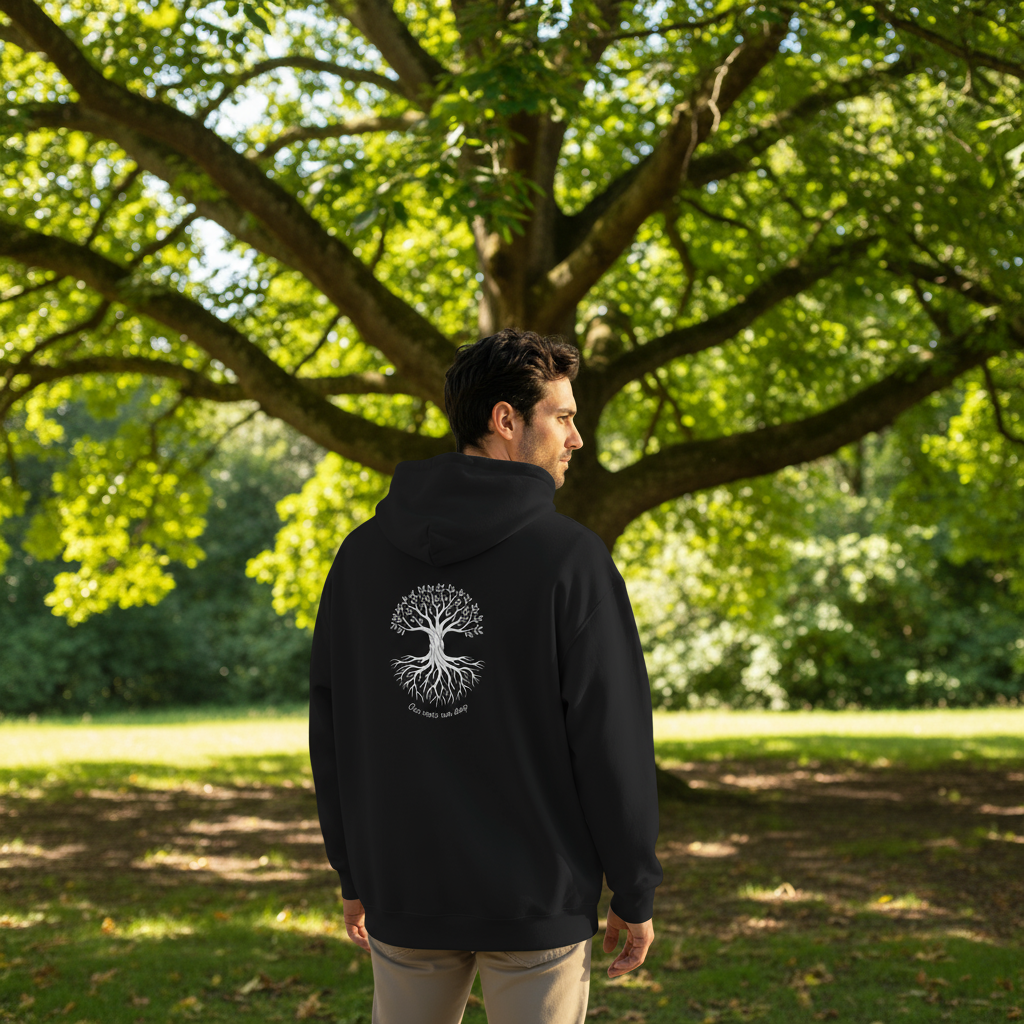 Tree_of_Heritage_Hoodie_model_wearing_hoodie_under_a_tree