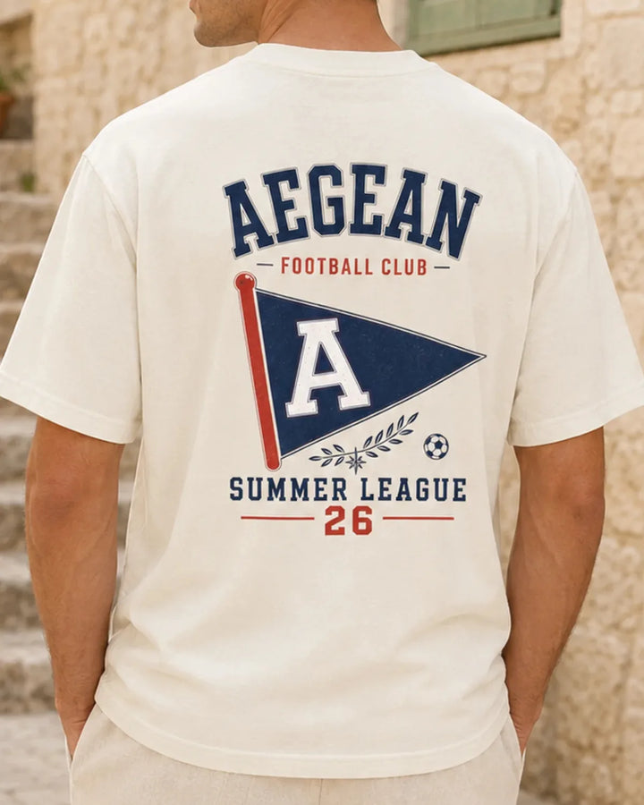 Butter Aegean Football Club oversized tee with Summer League back graphic