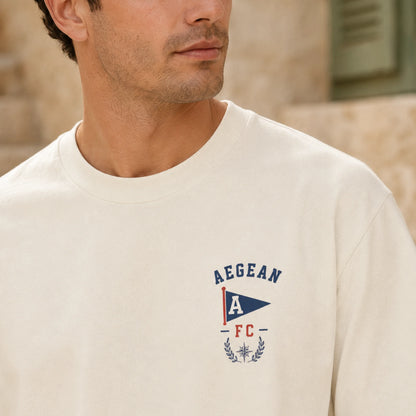Aegean Football Club T-Shirt in butter with small front chest emblem