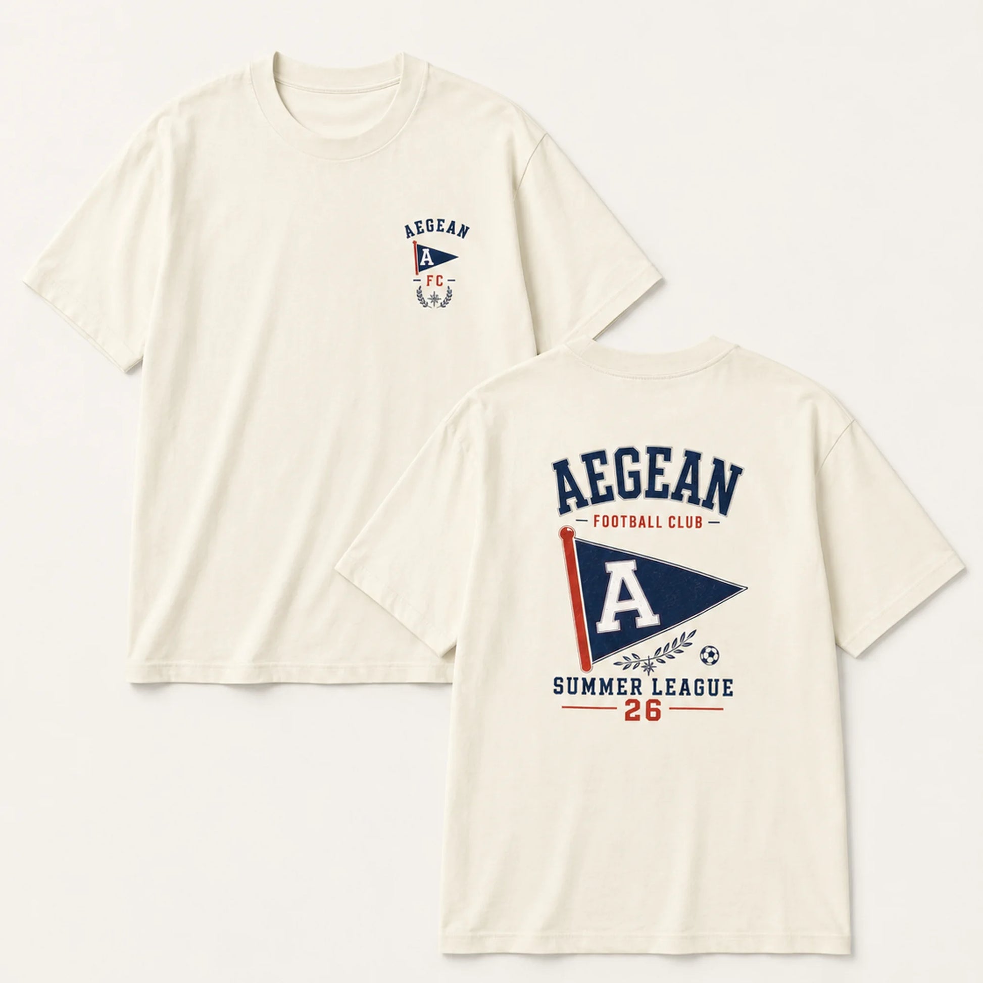 Flat lay of AS Colour 5080 oversized T-shirt with Aegean Football Club desing