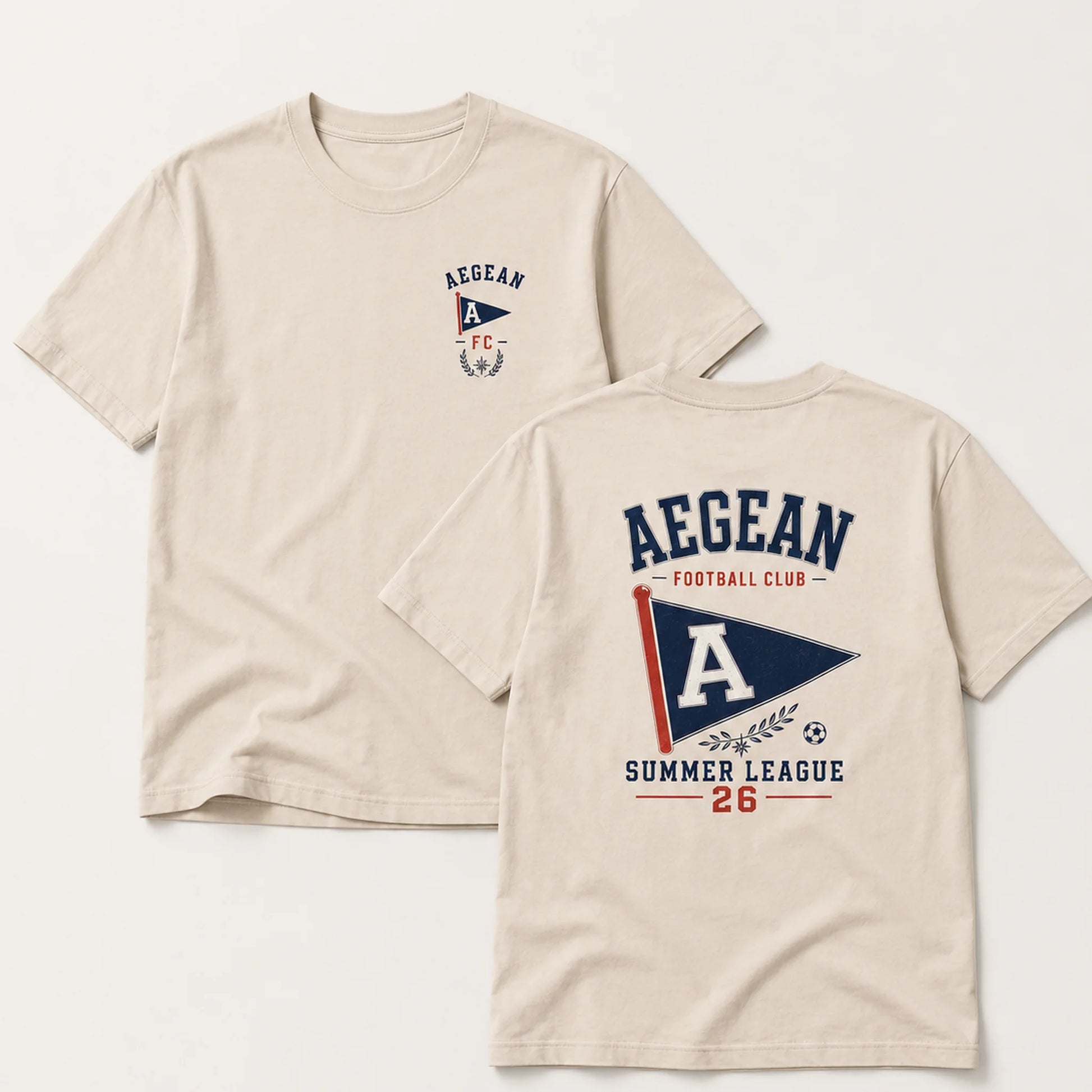 Flat lay of AS Colour 5080 oversized T-shirt with Aegean Football Club desing