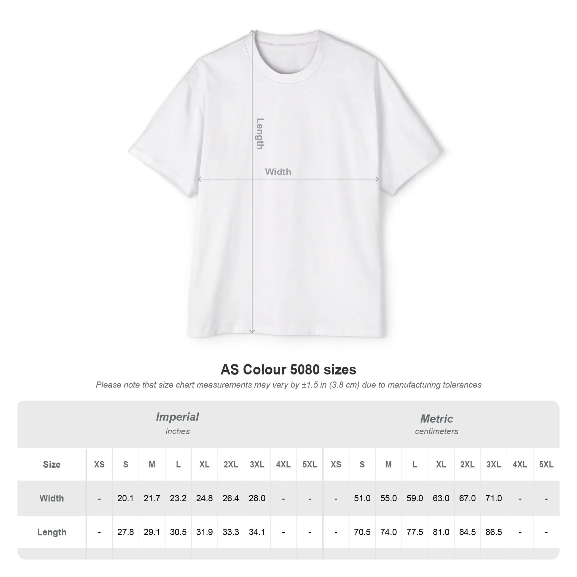 AS Colour 5080 oversized T-shirt size chart for Aegean Football Club Tee