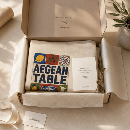 Product packaging with 'Aegean Table' branding on a neutral background
