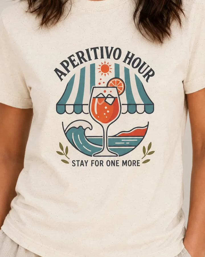Aperitivo Hour Mediterranean Graphic T-Shirt, Summer Resortwear Tee, ToldPrint Mediterranean graphic t-shirt