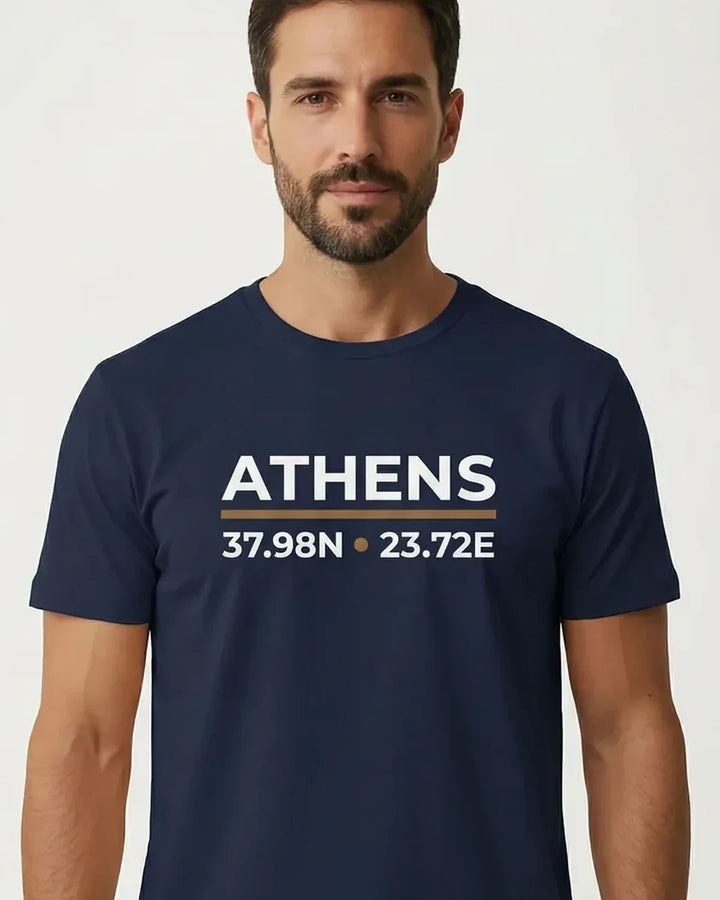Athens Coordinates T-Shirt Night Edition, Minimal City Typography Tee, Travel T-Shirt, Unisex Shirt, ToldPrint Mediterrane...
