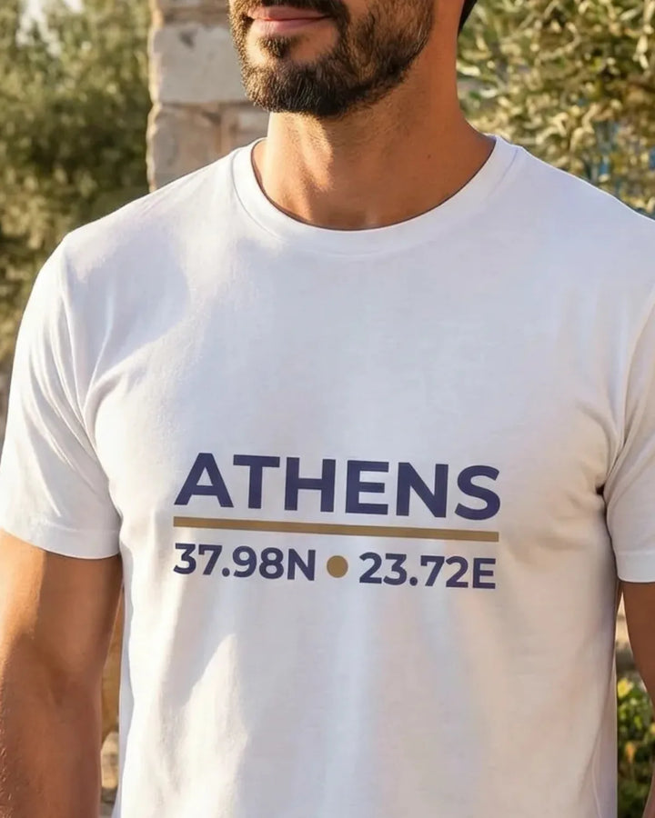 Athens Coordinates T-Shirt Day Edition, Minimal City Design Tee, Travel T-Shirt, Unisex Shirt, ToldPrint Mediterranean gra...