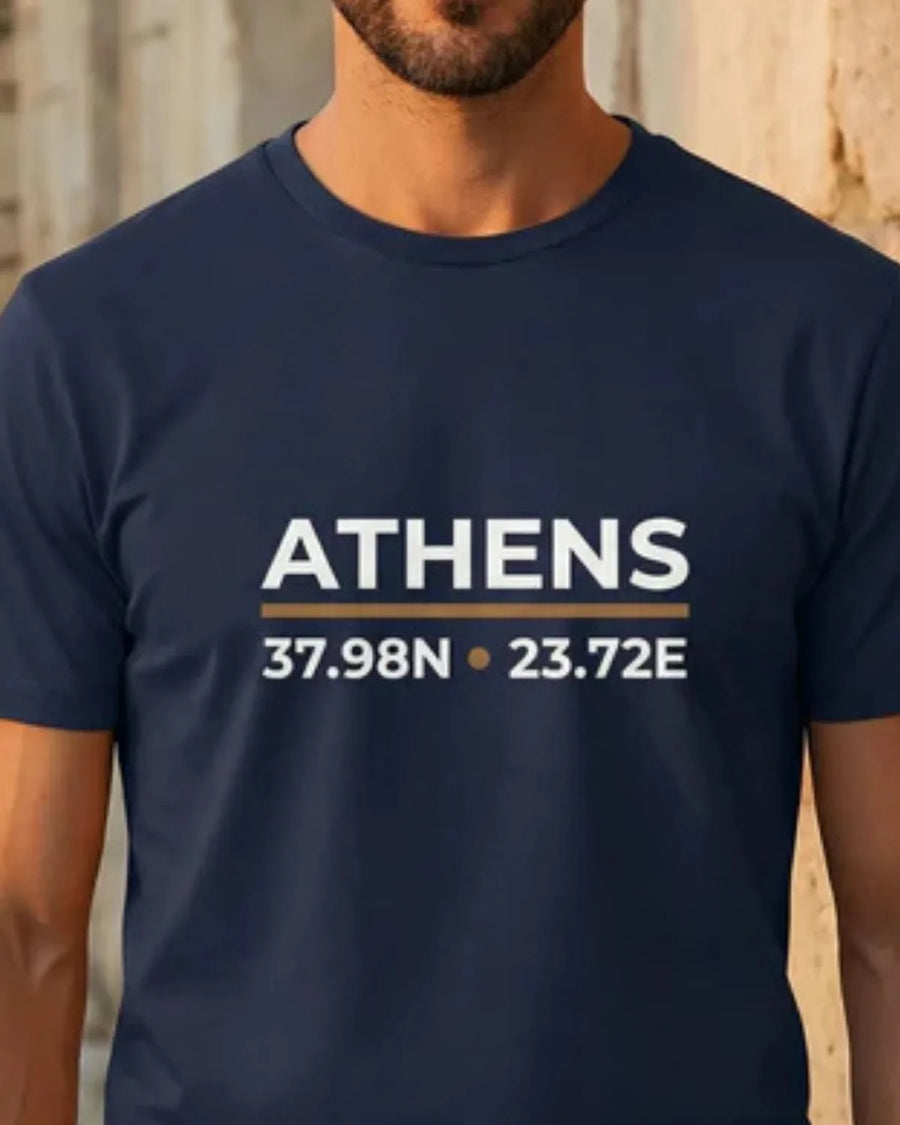Athens Coordinates T-Shirt Night Edition, Minimal City Typography Tee, Travel T-Shirt, Unisex Shirt, ToldPrint Mediterrane...