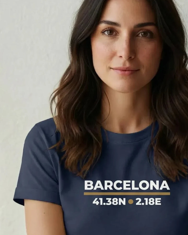 Barcelona Coordinates T-Shirt Night Edition, Minimal City Typography Tee, Travel T-Shirt, Unisex Shirt, ToldPrint Mediterr...