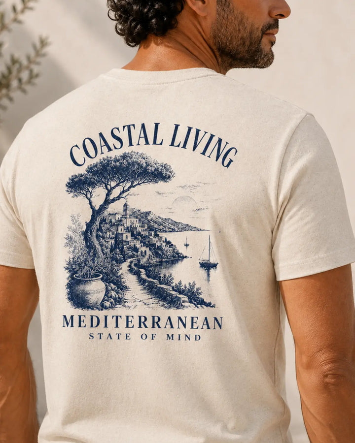 Coastal Living Mediterranean Tee, Unisex Navy Graphic T-Shirt, ToldPrint Mediterranean graphic t-shirt
