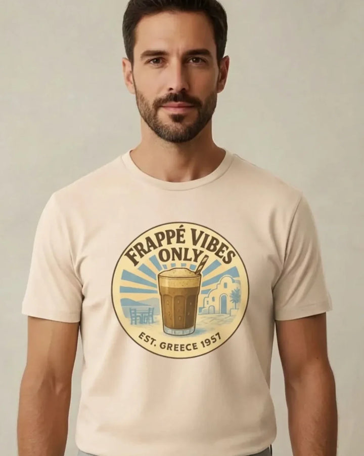 Frapp� Vibes Only T-Shirt, Greek Coffee Culture Tee, Minimal Summer Design, Unisex T-Shirt, ToldPrint Mediterranean graphi...