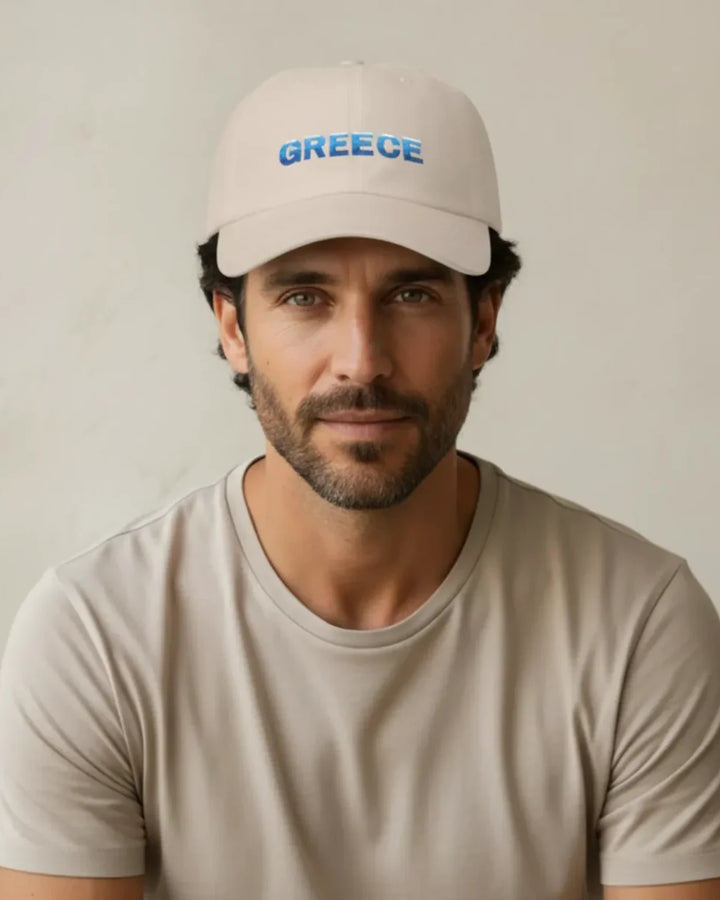 Greece Embroidered Dad Hat, Minimal Travel Cap, Cotton Adjustable Hat, Greek Style Unisex Cap, ToldPrint Mediterranean gra...