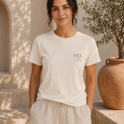 Greek Coffee Club front chest mark on natural unisex T-shirt