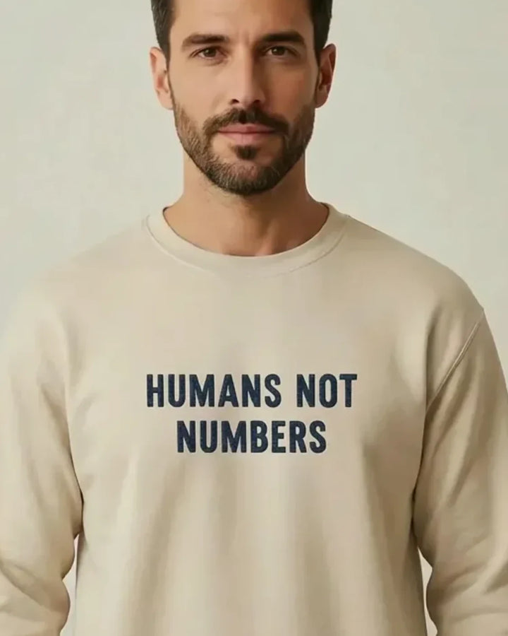 Humans Not Numbers Sweatshirt, Minimal Text Design, Human Values Apparel, Unisex Crewneck, ToldPrint Mediterranean graphic...