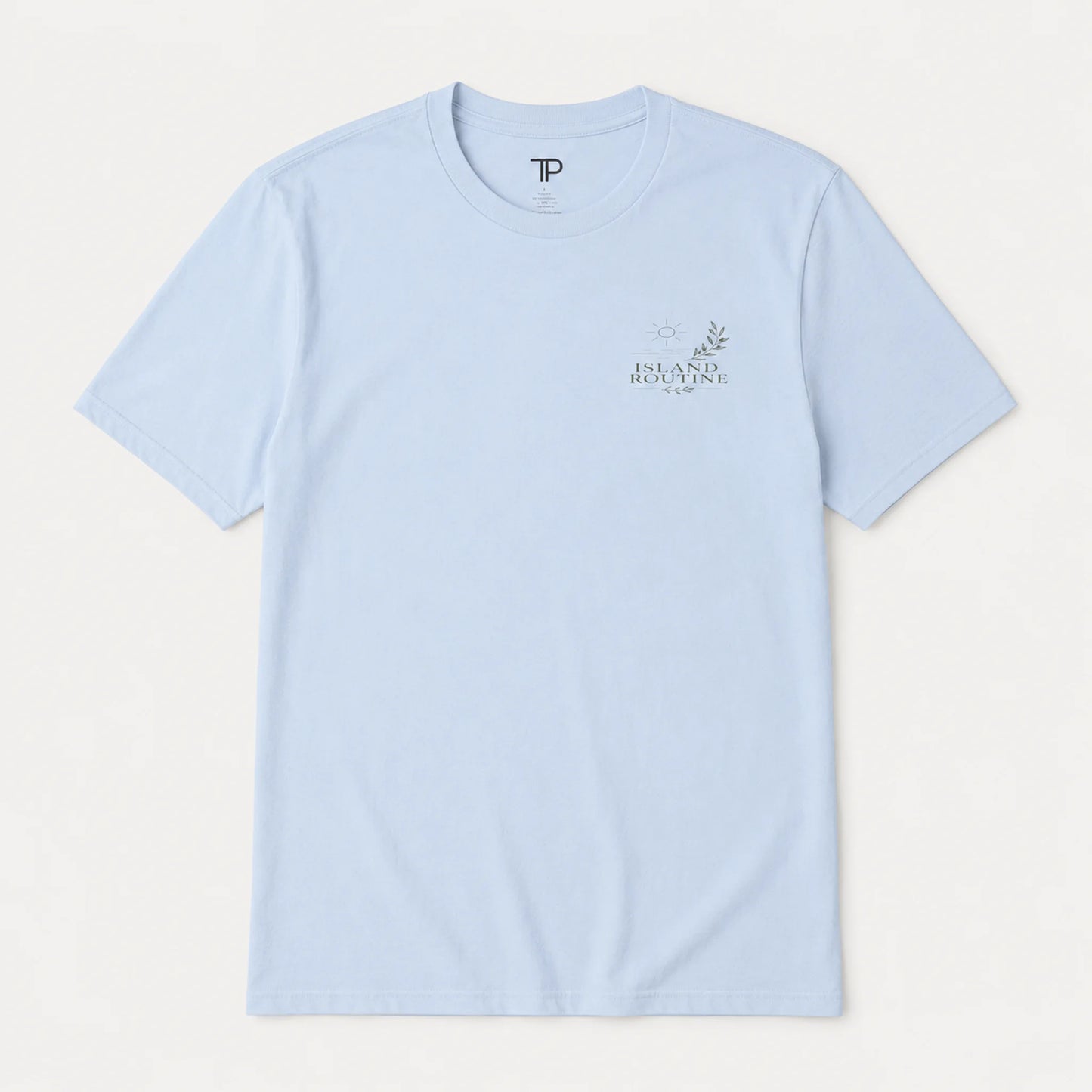 Light blue t-shirt with a logo on a white background