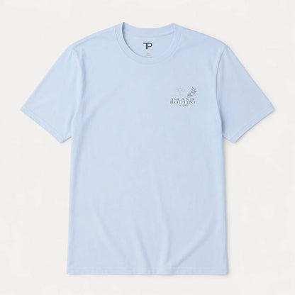 Light blue t-shirt with a logo on a white background