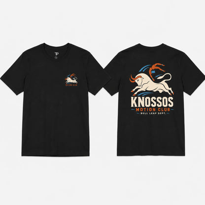 Black t-shirt with a lion graphic and text on front and back, displayed on a white background.