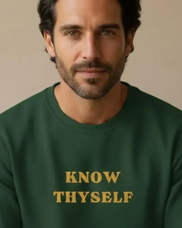 Know Thyself Embroidered Sweatshirt, Ancient Greek Quote, Minimal Philosophy Crewneck, Unisex Sweatshirt, ToldPrint Medite...