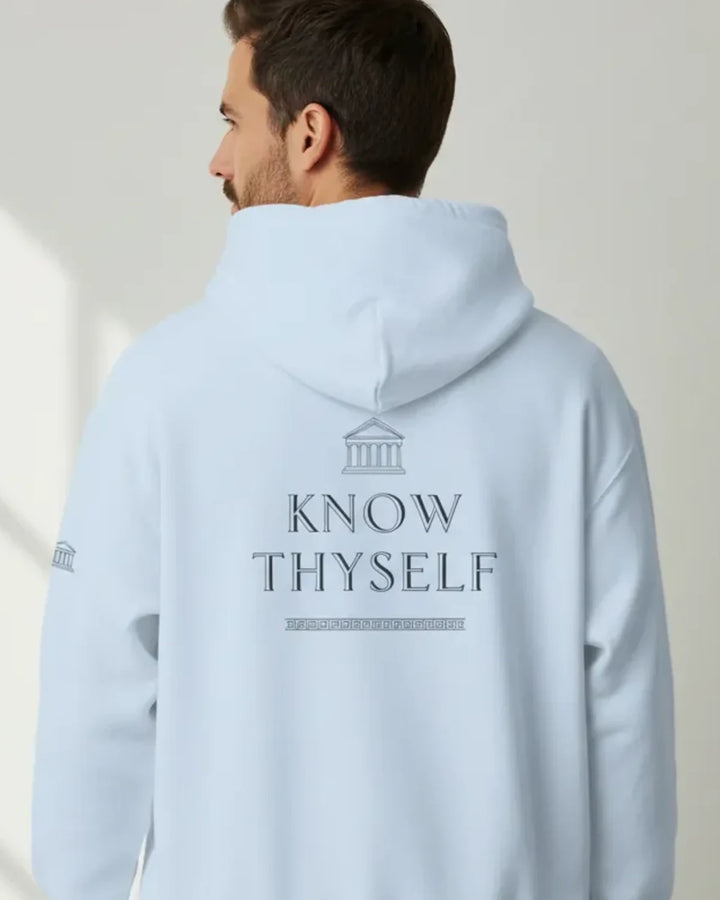 Know Thyself Hoodie, Ancient Greek Quote, Minimal Philosophy Design, Unisex Hooded Sweatshirt, ToldPrint Mediterranean gra...