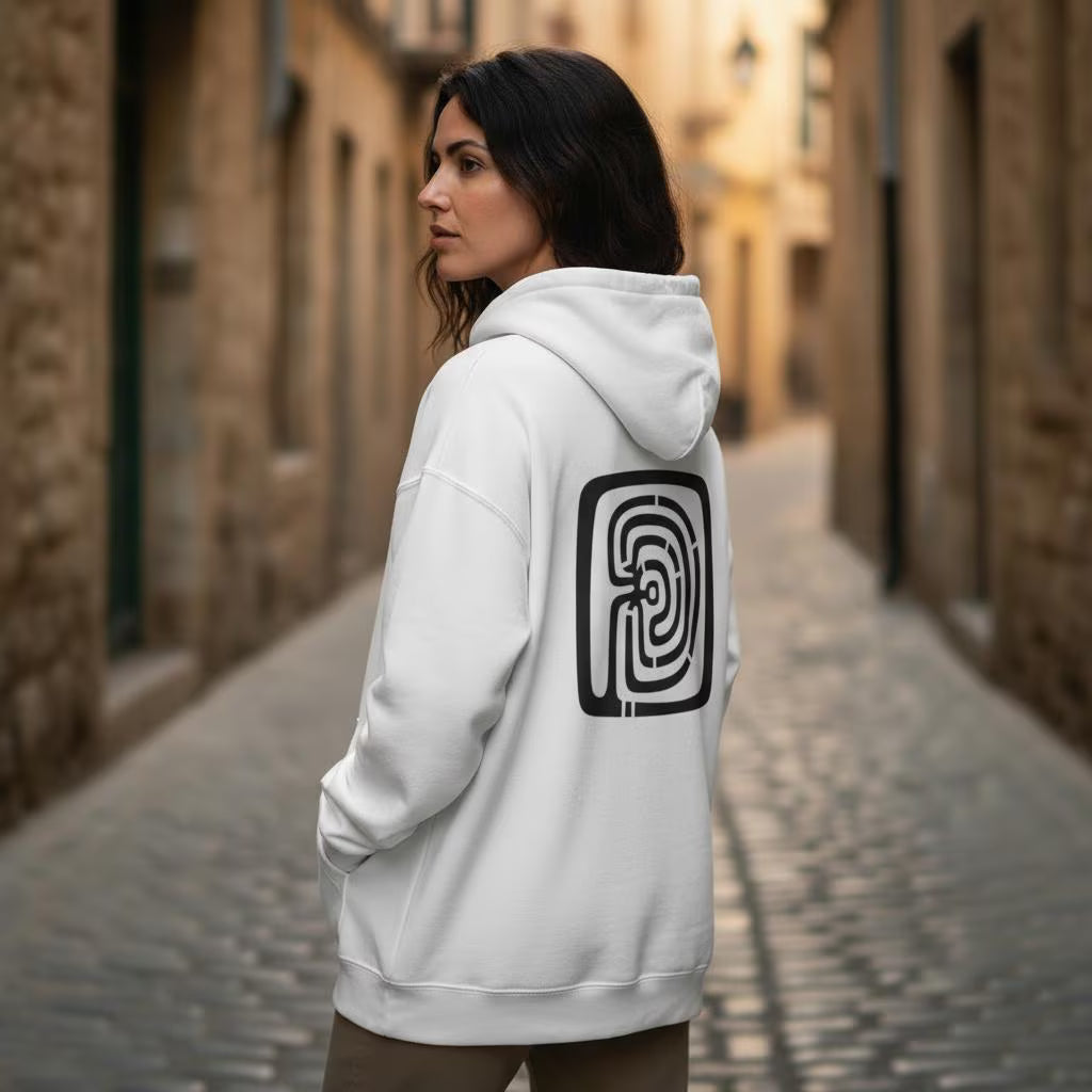 Labyrinth Hoodie – Unisex Minoan Sweatshirt with Custom Monogram & Back Text