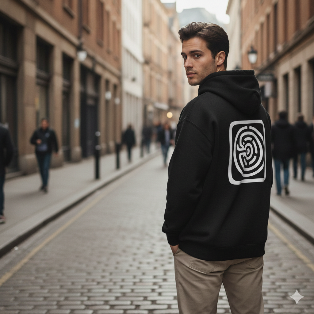Labyrinth Hoodie – Unisex Minoan Sweatshirt with Custom Monogram & Back Text