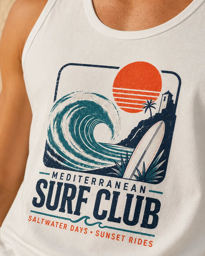 Mediterranean Surf Club Tank Top, ToldPrint Mediterranean graphic tank top