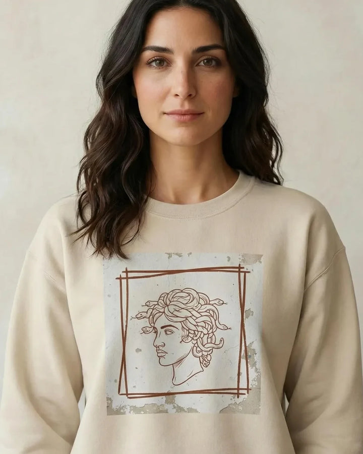 Minimal Medusa Sweatshirt, Greek Mythology Design, Line Art Medusa Crewneck, Unisex Sweatshirt, ToldPrint Mediterranean gr...