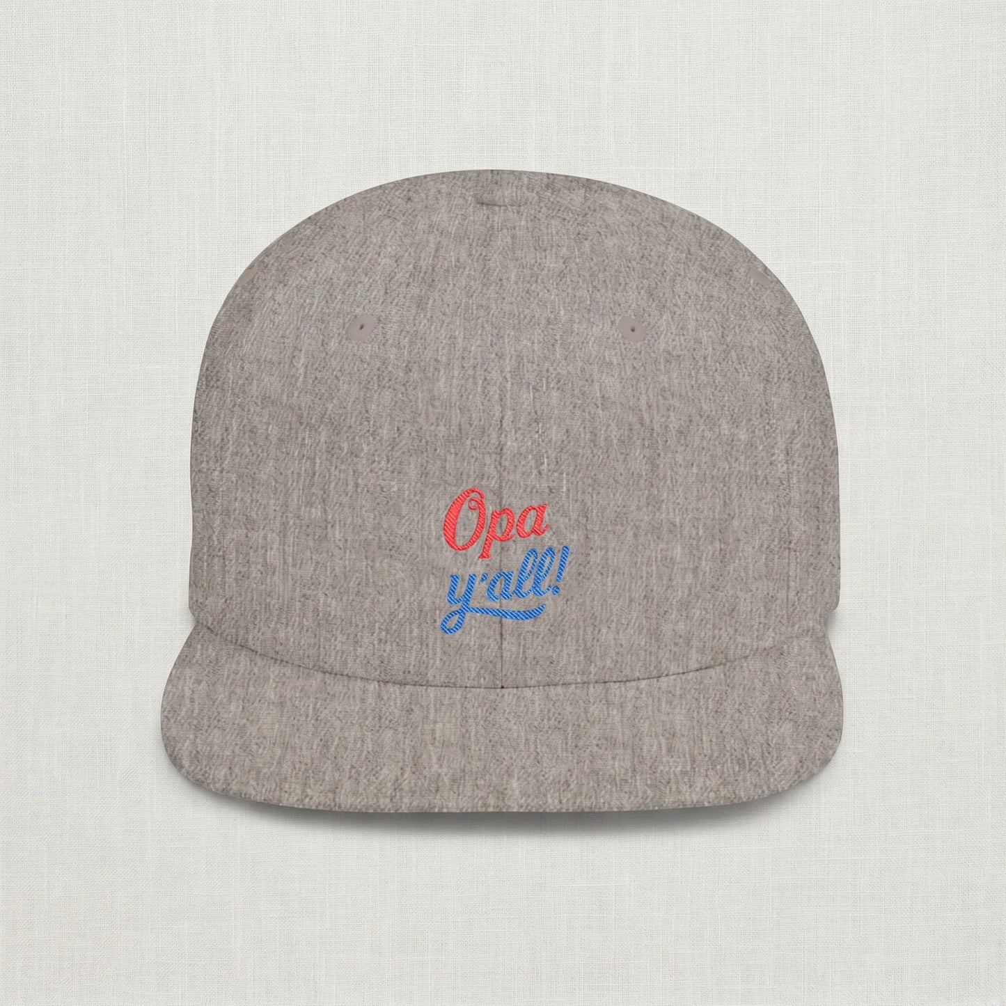 Gray cap with 'Opa y'all' text on a light gray background