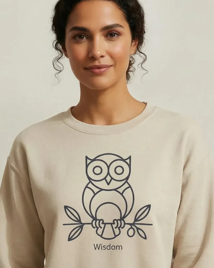 Owl Wisdom Sweatshirt, Minimal Line Art Design, Unisex Crewneck, Ancient Symbol Apparel, ToldPrint Mediterranean graphic s...