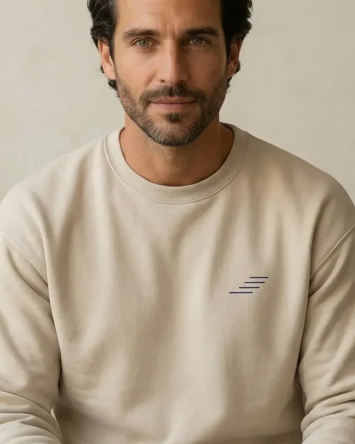 Passage Marks Embroidered Sweatshirt - Minimal Line Symbol, Unisex Sand Crewneck, ToldPrint Mediterranean graphic sweatshirt