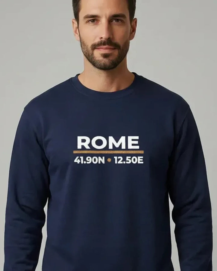 Rome Coordinates Night Sweatshirt, Minimal Embroidery, Evening City Aesthetic, Unisex Crewneck, ToldPrint Mediterranean gr...