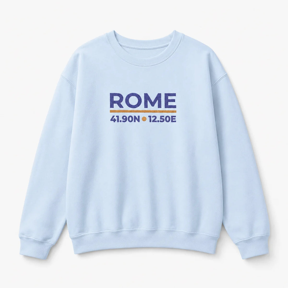 Light Blue Rome Coordinates Embroidered Sweatshirt flat lay showing the front embroidered design.