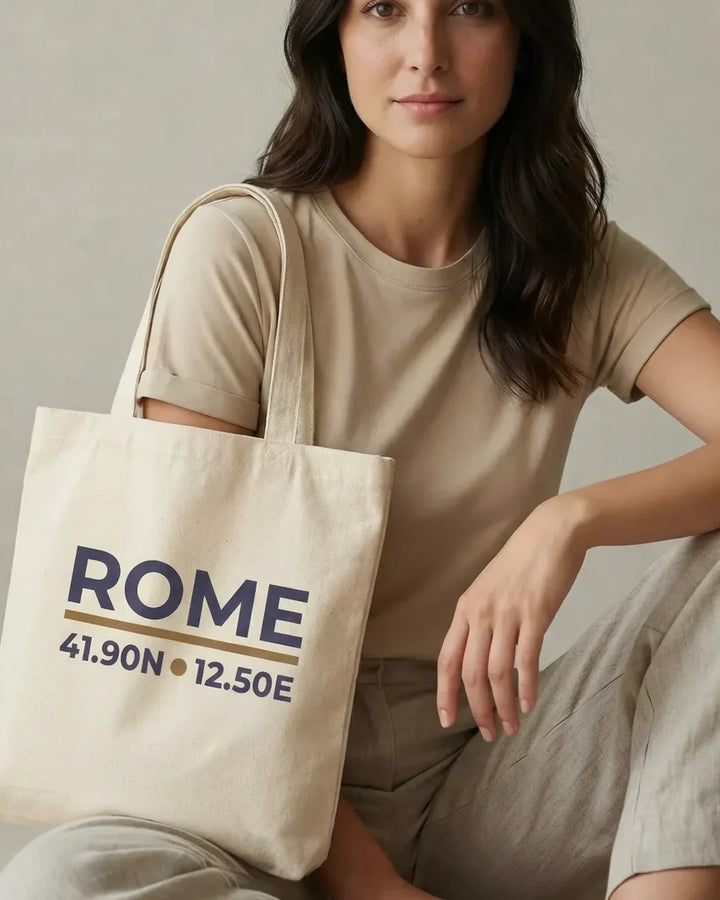 Rome Coordinates Tote Bag, Minimal City Design, Canvas Shopper, Travel Tote, ToldPrint Mediterranean graphic tote bag