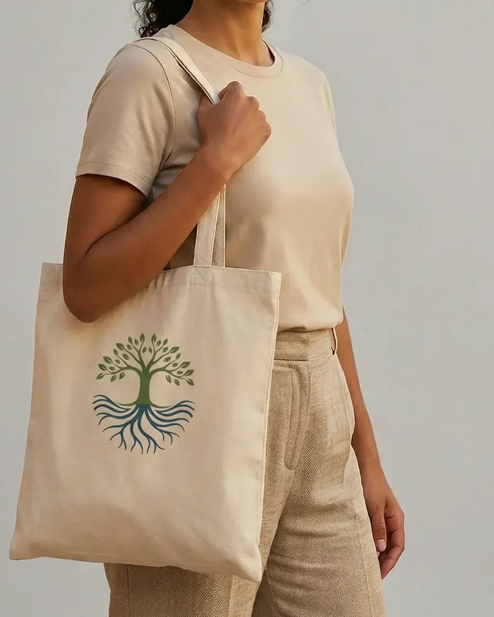 Mediterranean Tree Tote Bag, Roots Across Waves Design, Minimal Canvas Tote, Reusable Bag, ToldPrint Mediterranean graphic...