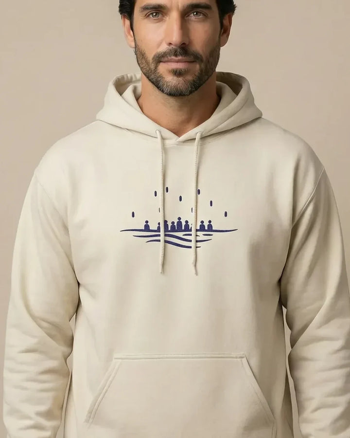 Sea Crossing Embroidered Hoodie, Minimal Text Design, Unisex Hooded Sweatshirt, Solidarity Apparel, ToldPrint Mediterranea...