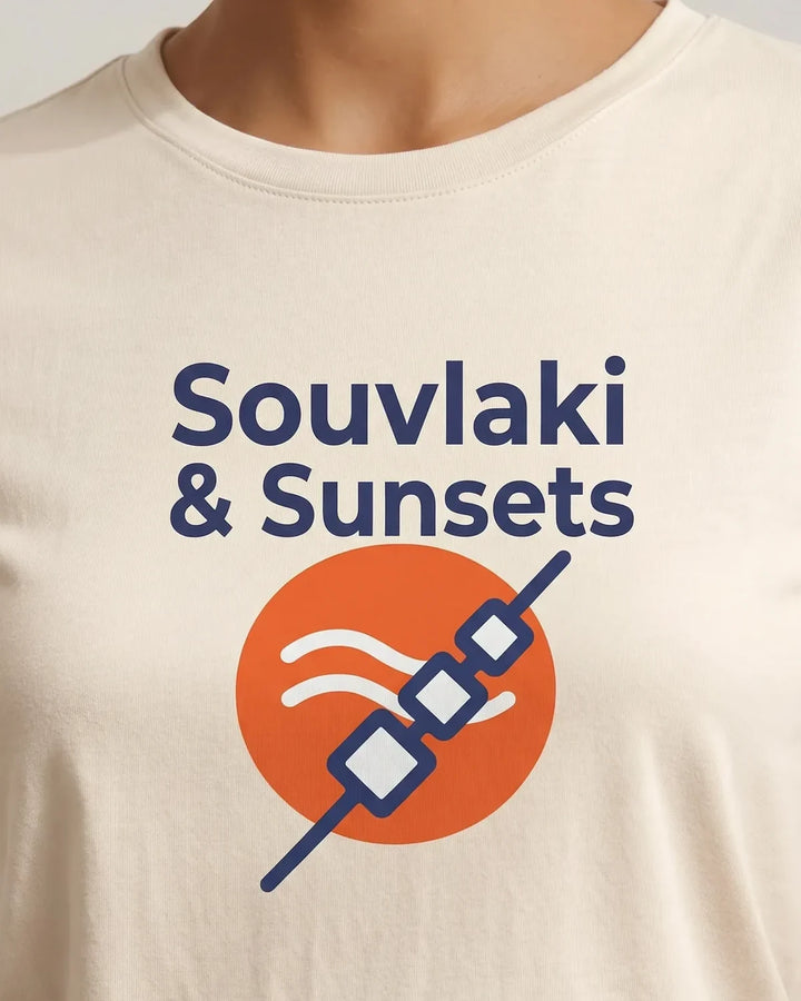 Souvlaki & Sunsets Greek Summer Unisex T-Shirt, ToldPrint Mediterranean graphic t-shirt