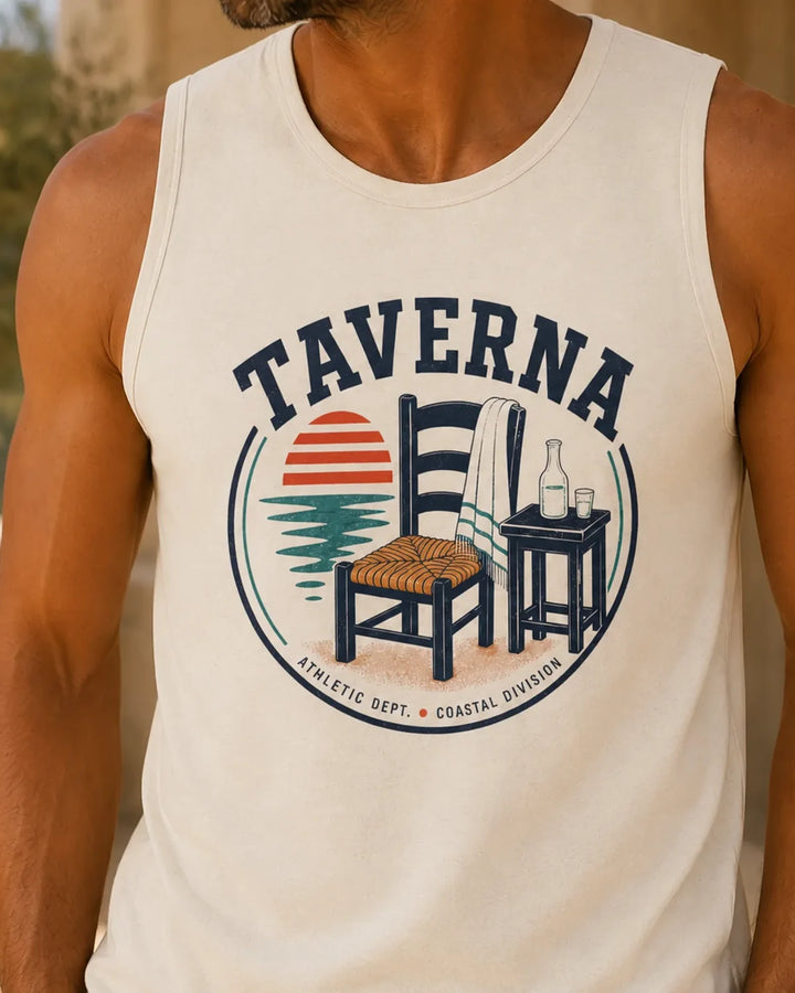 Taverna Athletic Dept. Tank Top, ToldPrint Mediterranean graphic tank top