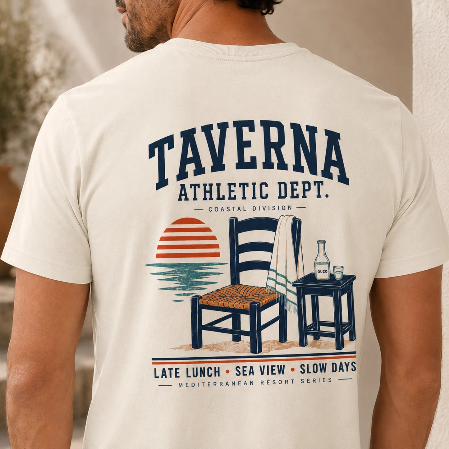 TP HERO: Person wearing a t-shirt with 'Taverna Athletic Dept.' design on the back