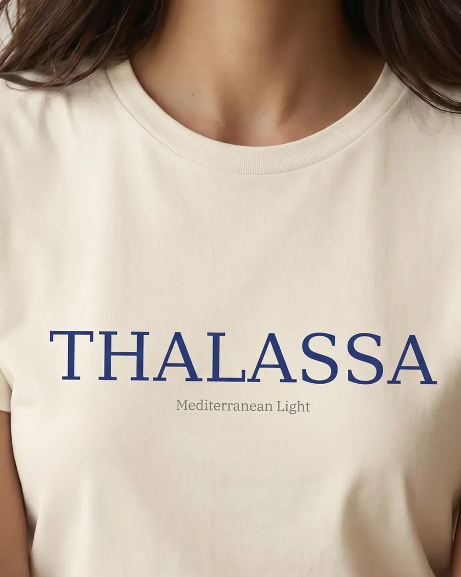 Thalassa T-Shirt - Minimal Mediterranean Typography Tee, Greek Sea Inspired Summer Shirt, ToldPrint Mediterranean graphic...