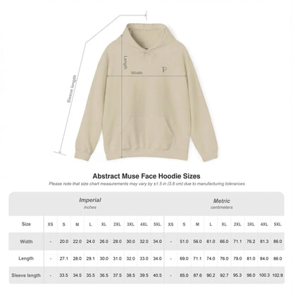 Size chart of Abstract Muse Face and You Are Enough DTG back print  hoodie
