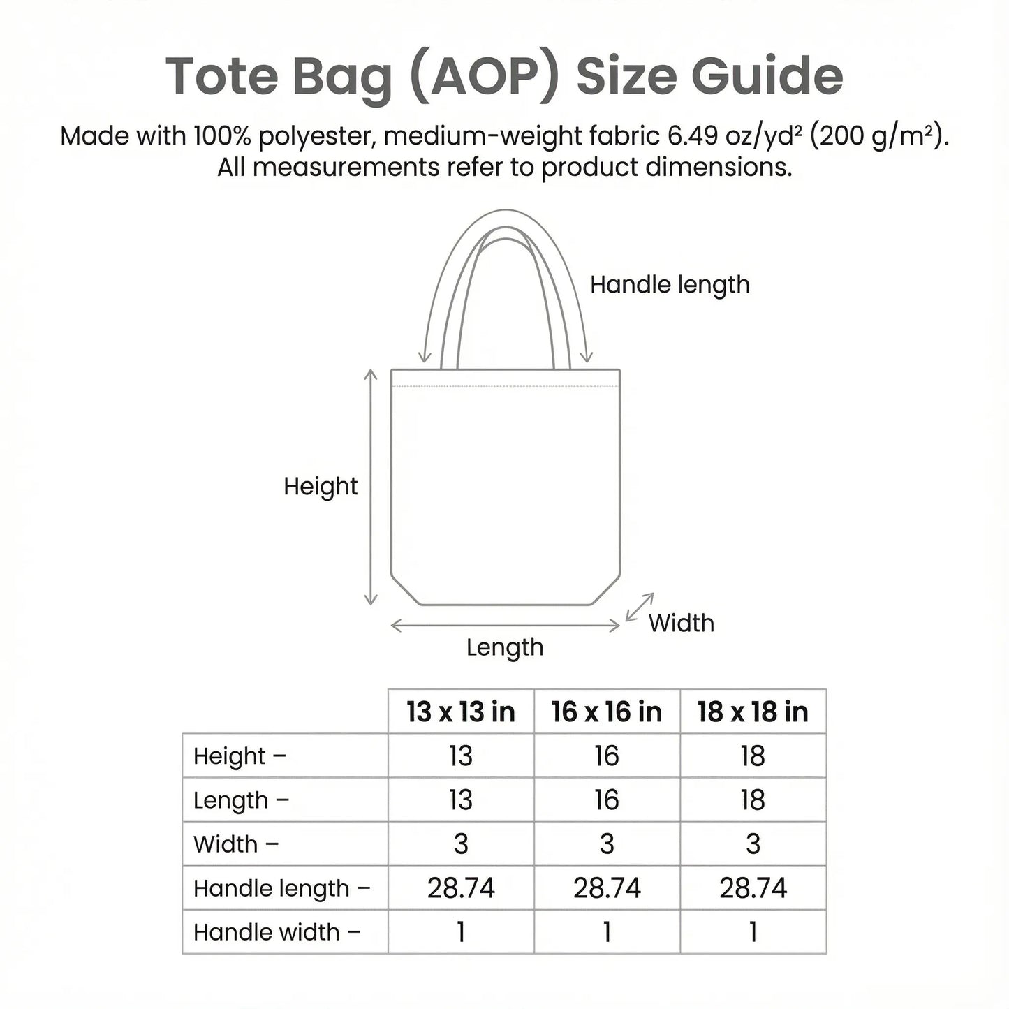 Aegean Cats Tote Bag AOP Size Guide