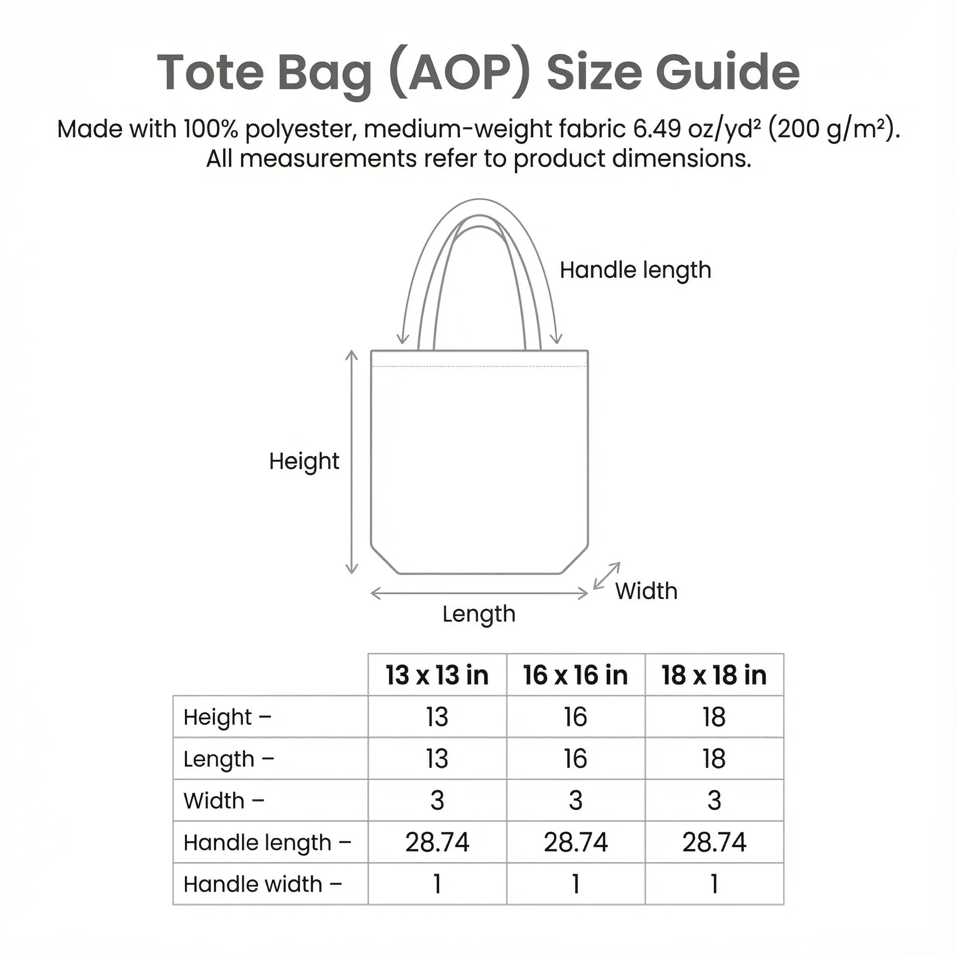 Aegean Cats Tote Bag AOP Size Guide