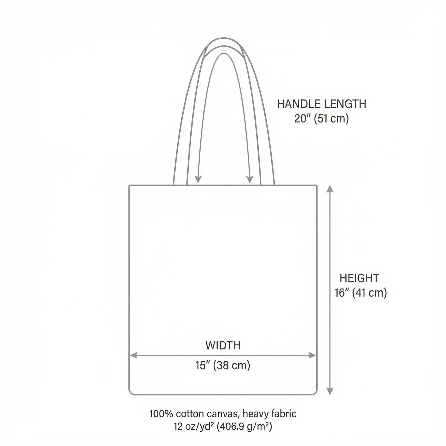 Tote bag size and dimensions chart for Liberty Bags OAD113.