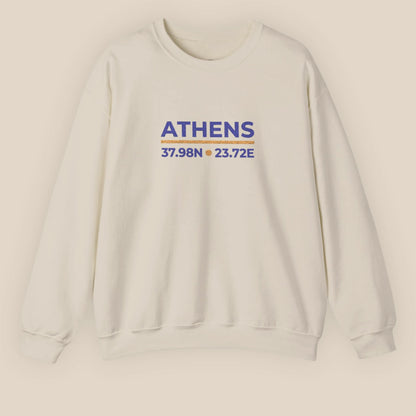 Sand Athens coordinates embroidered crewneck sweatshirt flat lay on neutral background