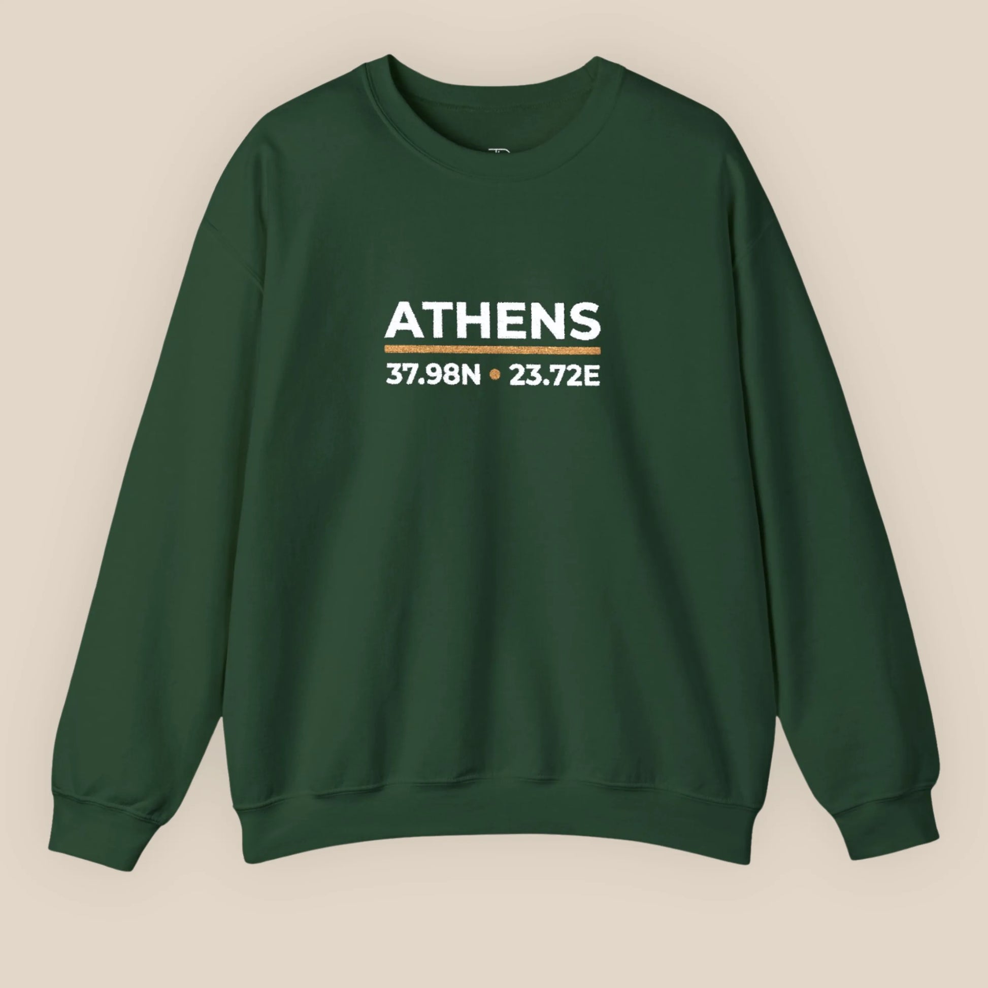 Athens coordinates crewneck sweatshirt in forest green flat lay product image
