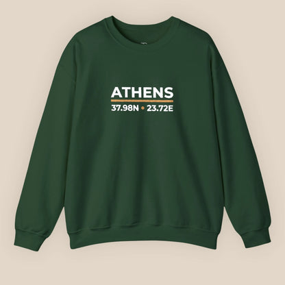 Athens coordinates crewneck sweatshirt in forest green flat lay product image