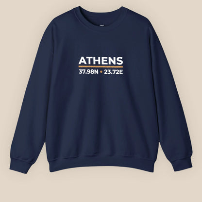 Athens coordinates crewneck sweatshirt in navy flat lay product image