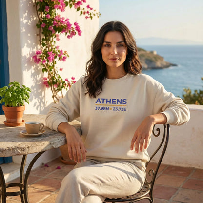 Athens Coordinates Crewneck Sweatshirt – Embroidered City Pullover